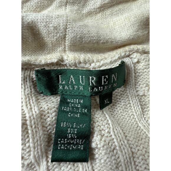 Ralph Lauren Cardigan Sweater Cable Knit Silk Cashmere Size XL Cream READ - Picture 7 of 16